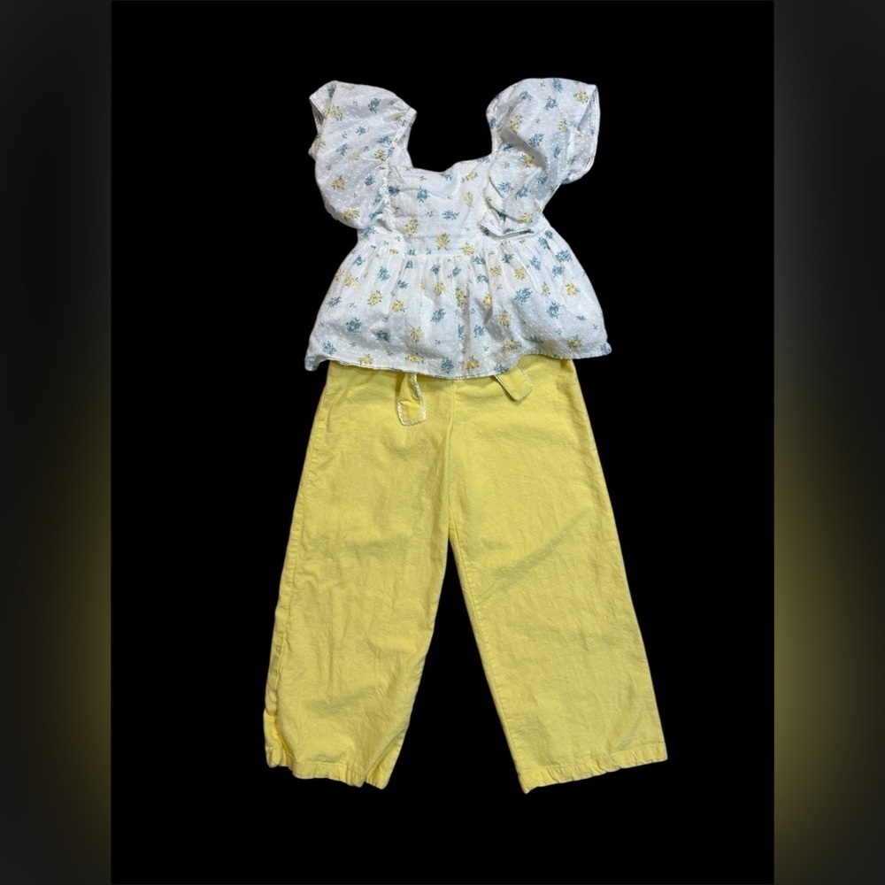 Girls Joie 2-Piece White Floral and Yellow Spring Outfit Size Medium 7-8